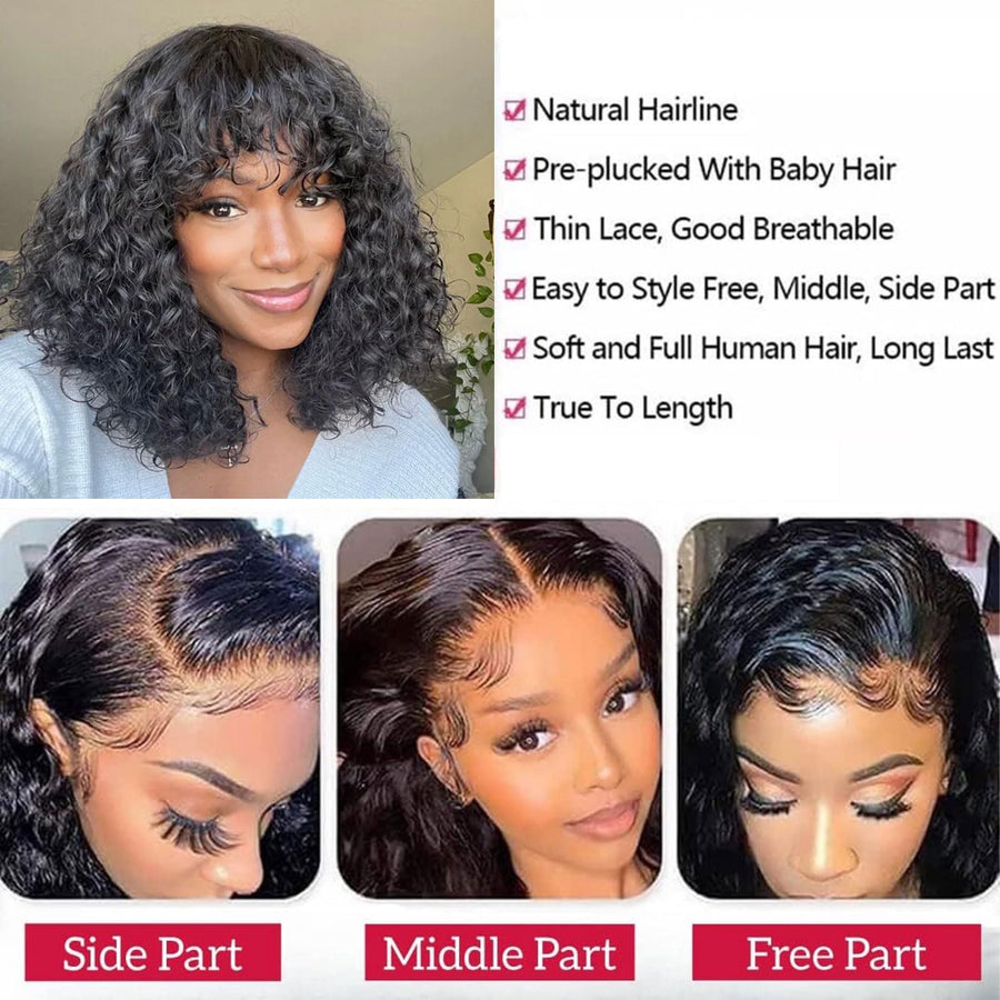 ManeMajesty 20 Inch Curly Wave Lace Front Human Hair Wig - FT-2086 #1B - B0DBKNLKWQ