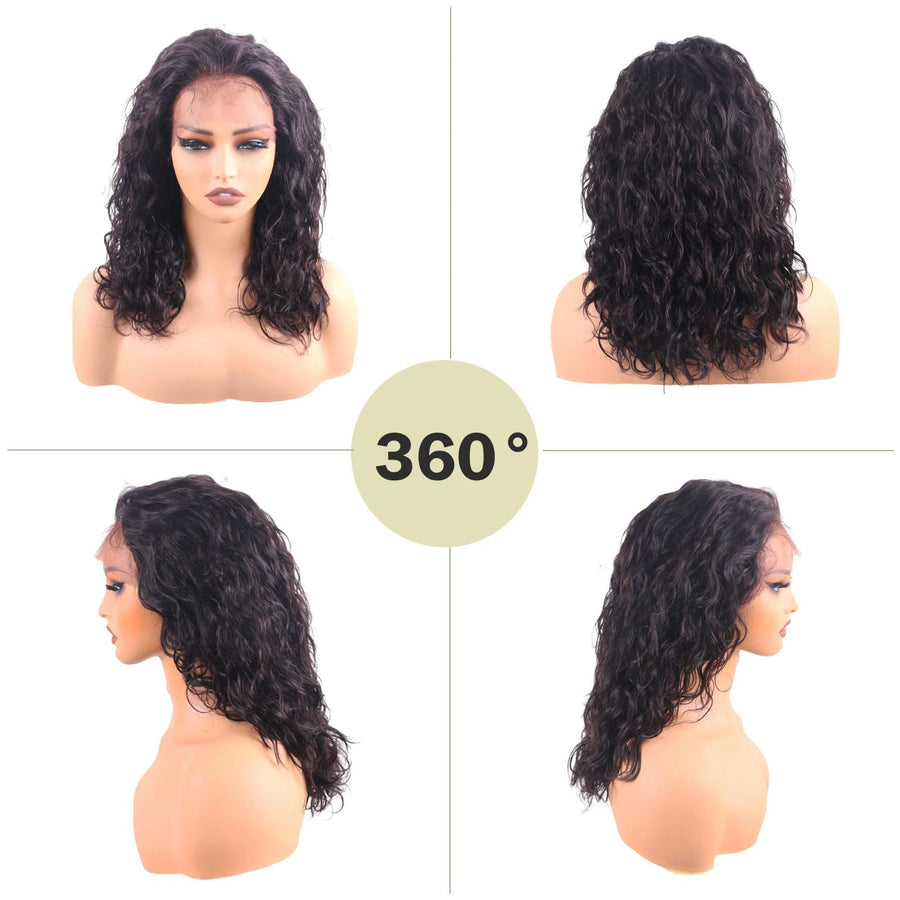 ManeMajesty 20 Inch Curly Wave Lace Front Human Hair Wig - FT-2086 #1B - B0DBKNLKWQ