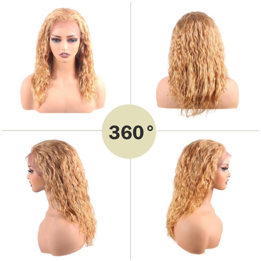 ManeMajesty 20 Inch Curly Wave Lace Front Human Hair Wig - FT-2086 #27 - B0DBKNMJMV