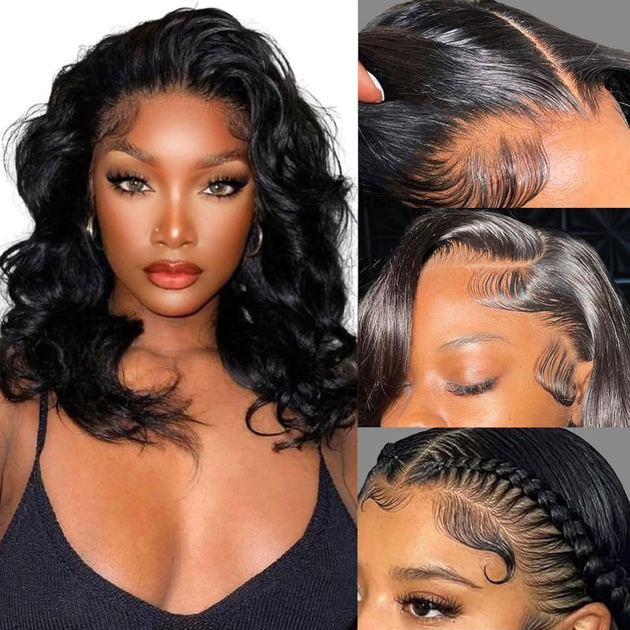 ManeMajesty 18 Inch Body Wave Lace Front Human Hair Wig - FT-2091 #1B - B0DBKRMC83