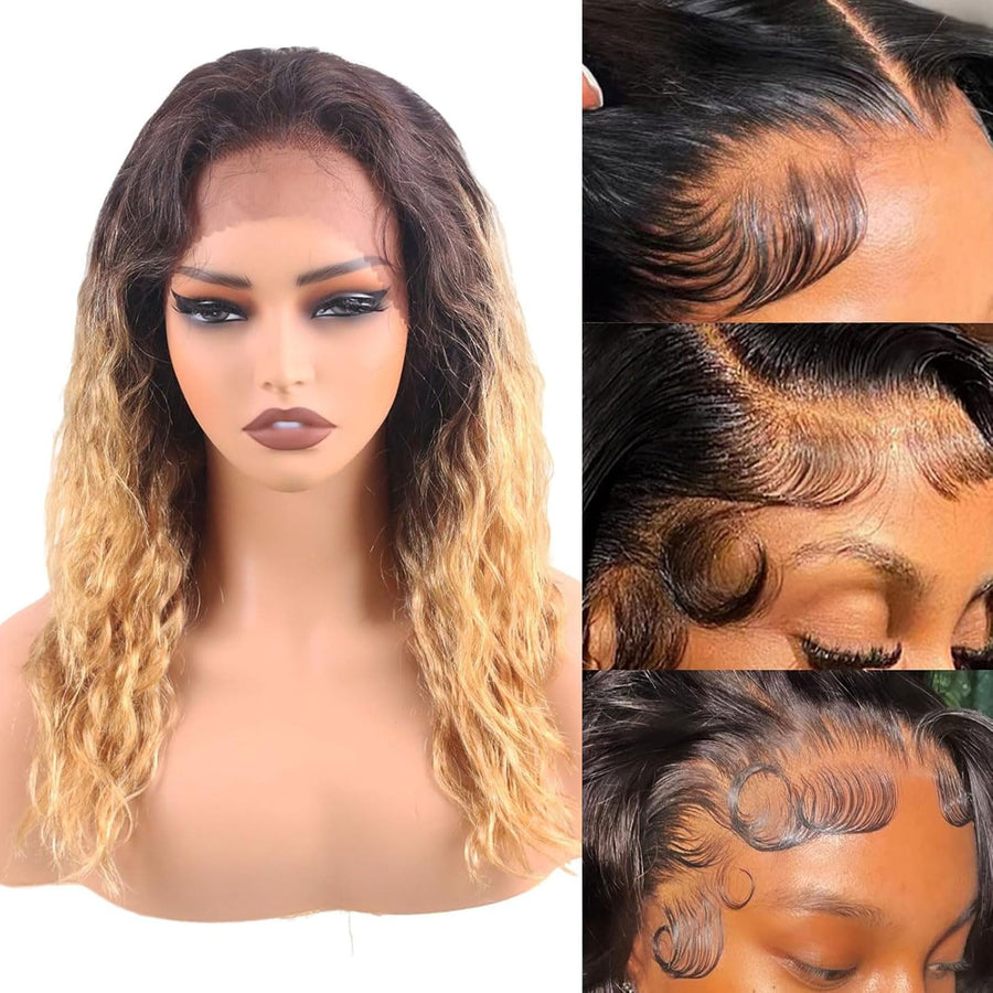 ManeMajesty 20 Inch Curly Wave Lace Front Human Hair Wig - FT-2086 TT1B/27 - B0DBKRRLMS