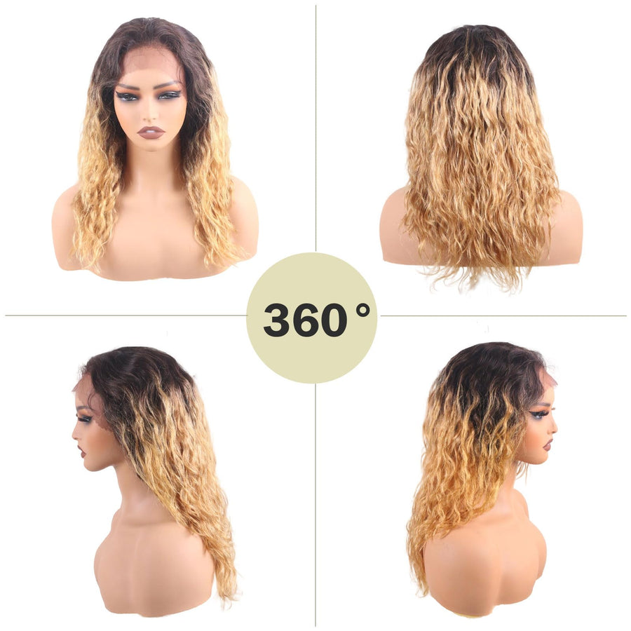ManeMajesty 20 Inch Curly Wave Lace Front Human Hair Wig - FT-2086 TT1B/27 - B0DBKRRLMS