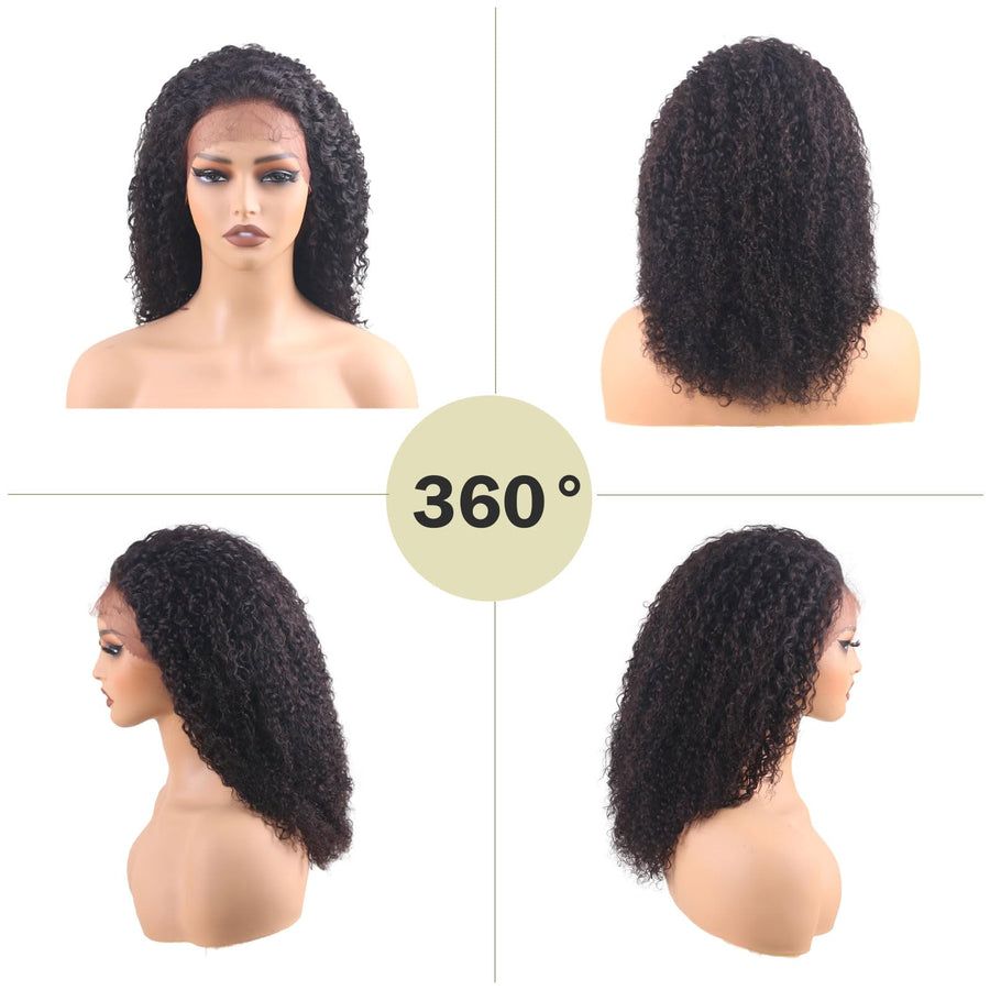 ManeMajesty 18 Inch Kinky Curly Lace Front Human Hair Wig - FT-2087 #1B - B0DBKZ1YJY