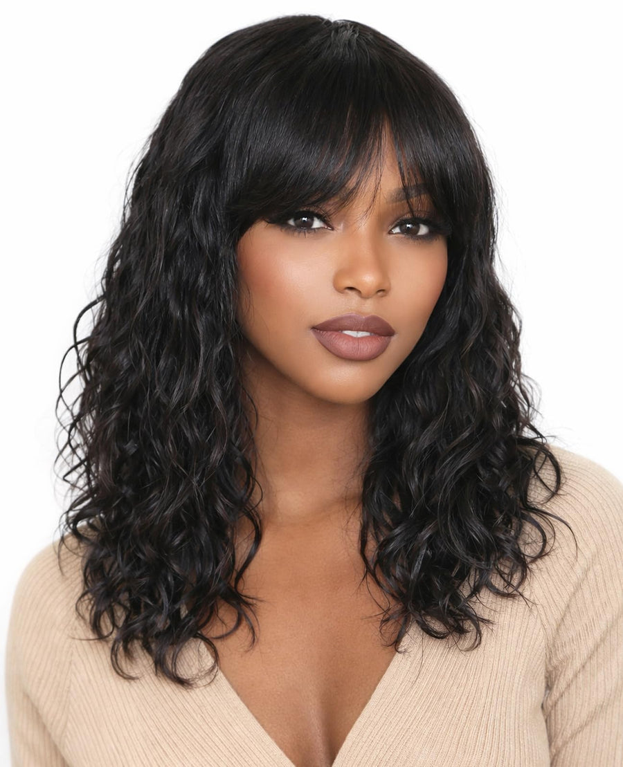ManeMajesty Body Wave With Bangs Human Hair Wig - FT-1229A-NB - B0DDK1X7CK