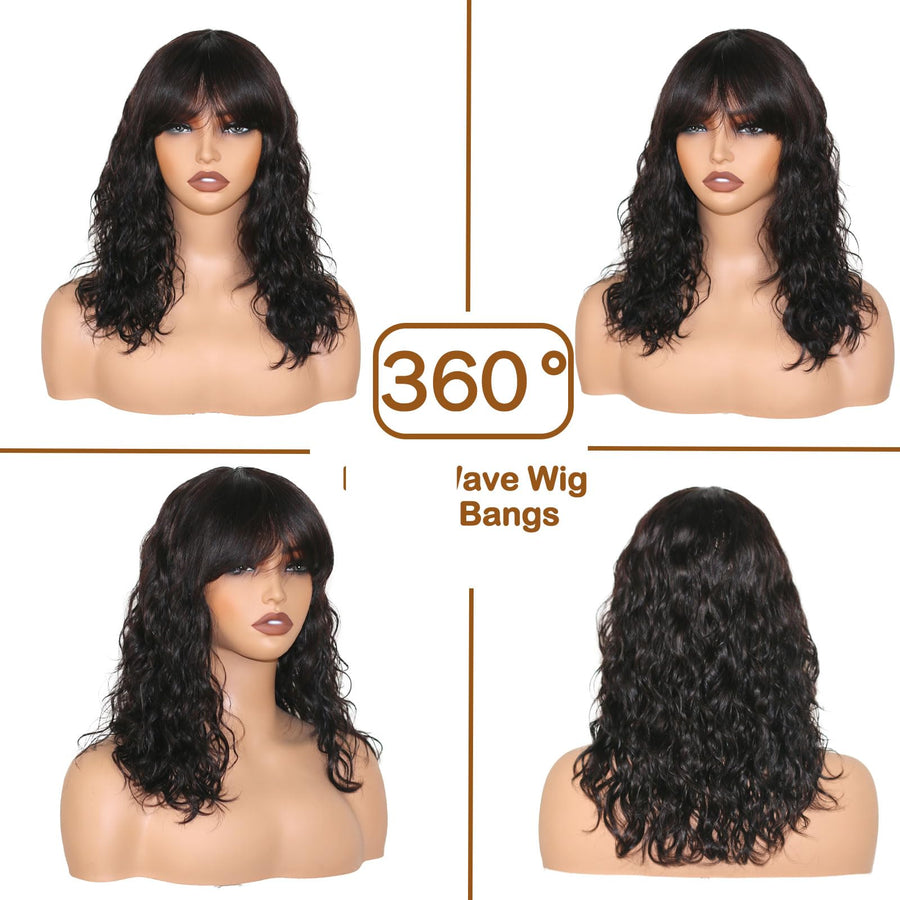 ManeMajesty Body Wave With Bangs Human Hair Wig - FT-1229A-NA - B0DHC6PFQV