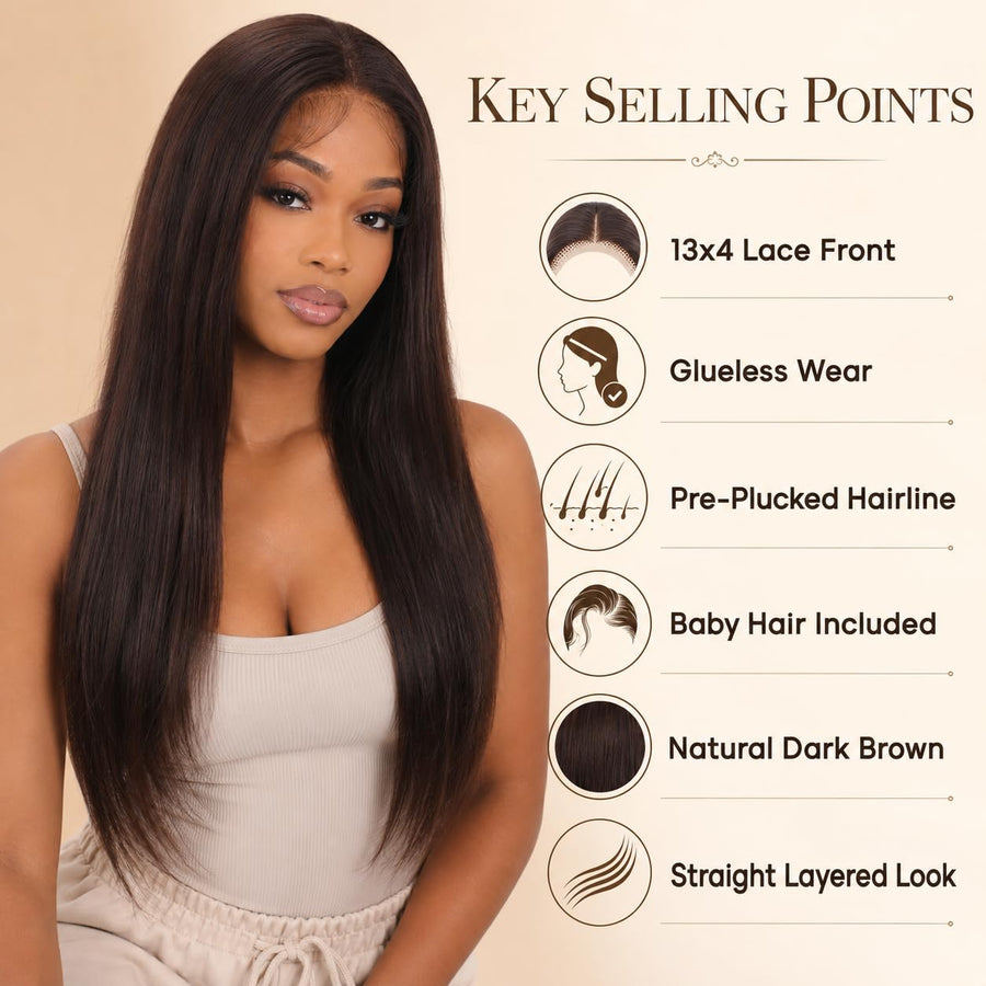 ManeMajesty Straight 13x4 Lace Front Glueless Human Hair Wig - FT-2308J-1 - B0DHFN3L2J