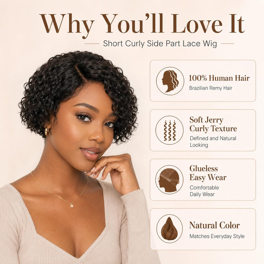 ManeMajesty Curly Lace Front Bob Glueless Wear and Go Human Hair Wig - FT-2083A-2S - B0DK2SXN42
