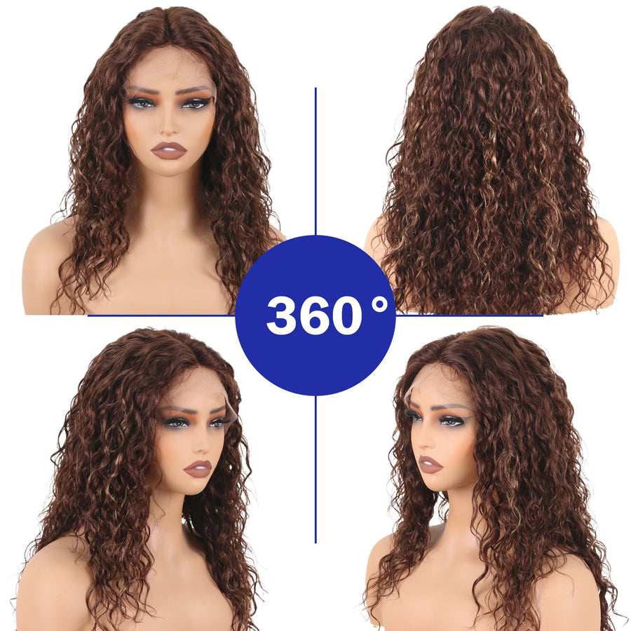 ManeMajesty Wet and Wavy T Part Lace Front Glueless Wear and Go Human Hair Wig - FT-2212D-FS4/27 - B0DMVG7KWV
