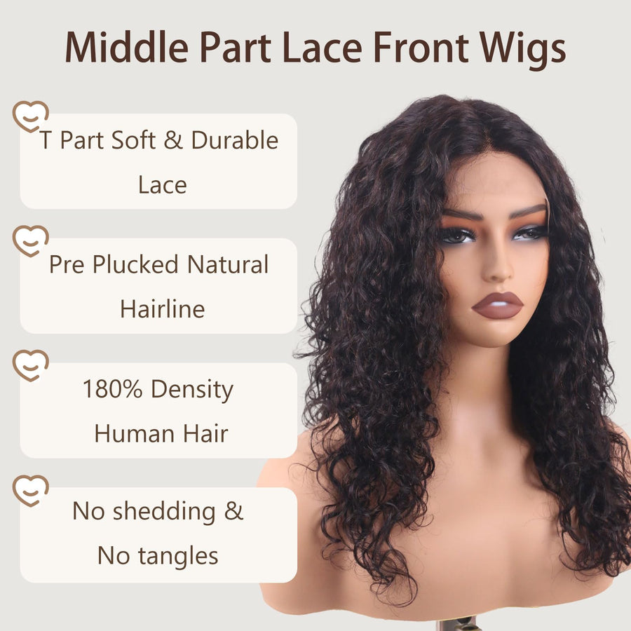 ManeMajesty Deep Curly 13x4 T Part Lace Front Glueless Human Hair Wig - FT--2211D-1 - B0DP6J65XY
