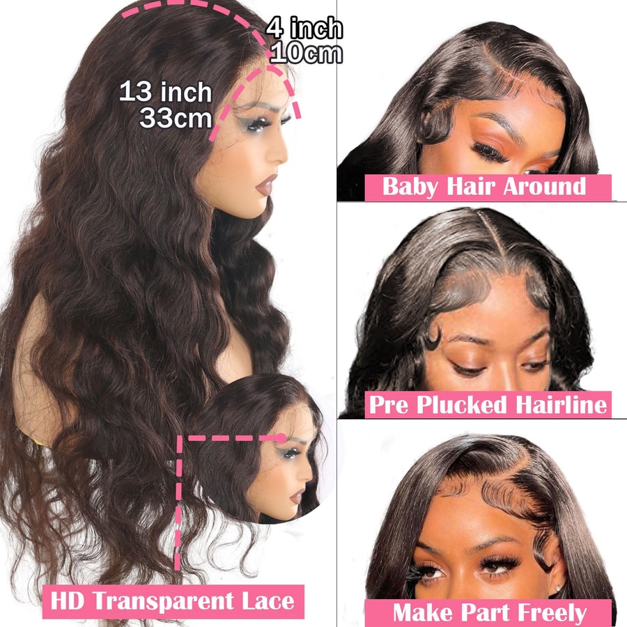 ManeMajesty Body Wave 13x4 Lace Front Glueless Human Hair Wig - FT-2327D-1 - B0DPSQ6GJQ