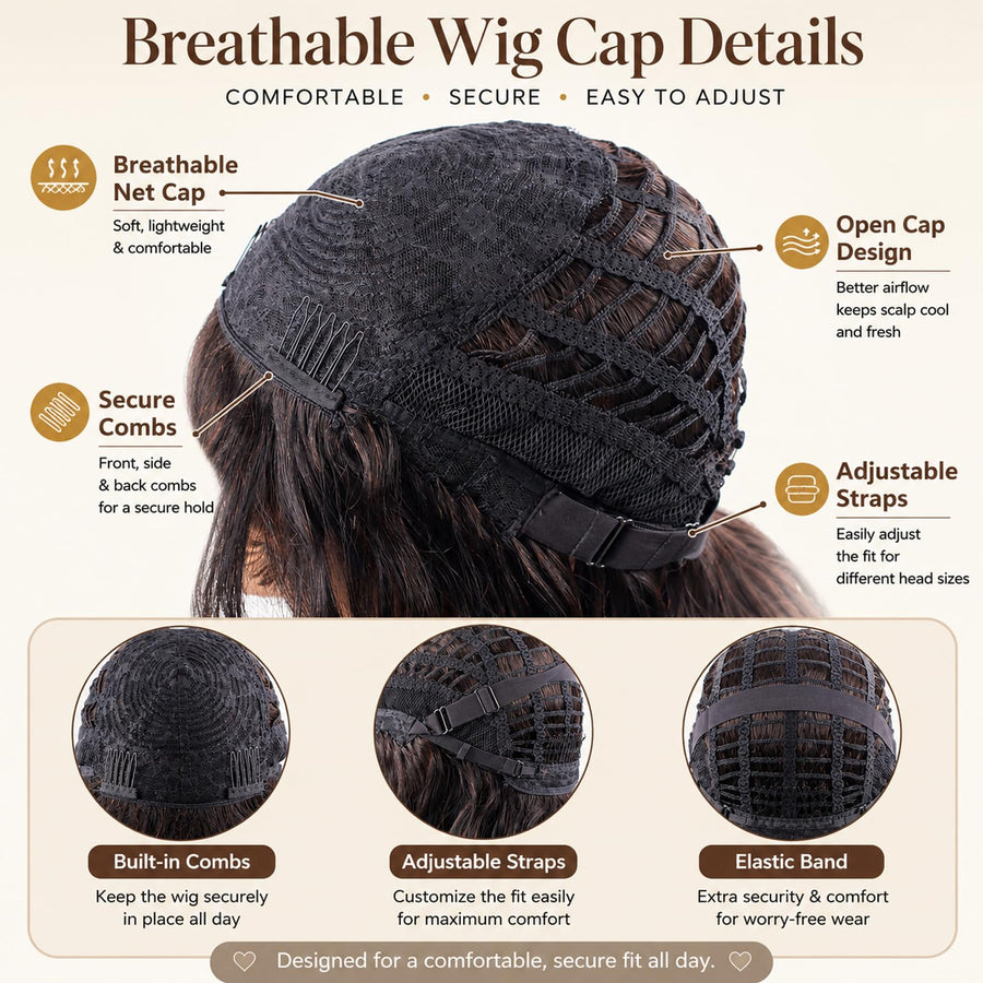 ManeMajesty 16 Inch Wet and Wavy Non-Lace With Bangs Glueless Wear and Go Human Hair Wig - FT-2068M-FS1B/30 - B0DT48PHK2