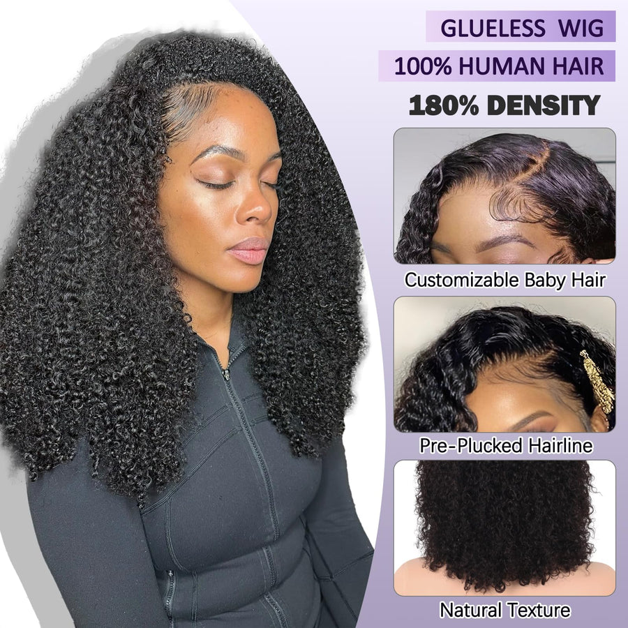 ManeMajesty 14 Inch Kinky Curly Lace Front Glueless Human Hair Wig - FT-2131-NA - B0F1MQK9J5