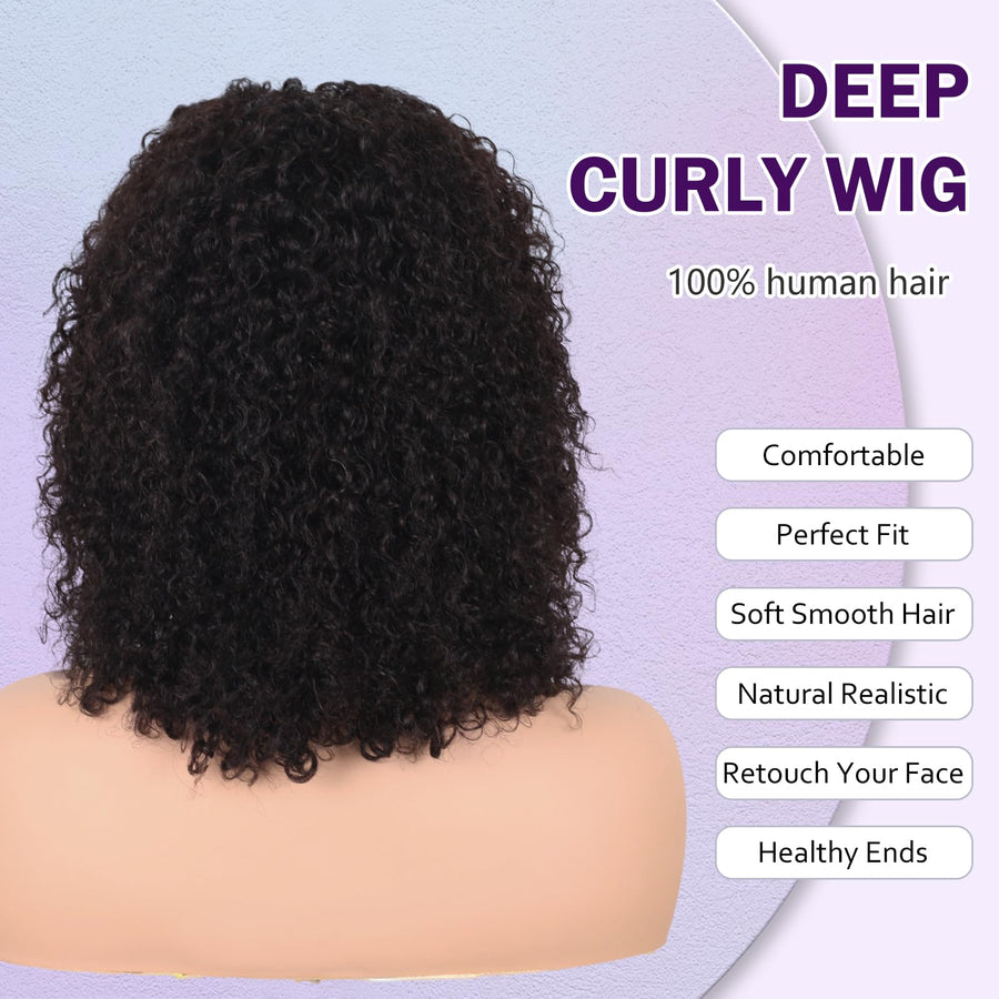 ManeMajesty 14 Inch Kinky Curly Lace Front Glueless Human Hair Wig - FT-2131-NA - B0F1MQK9J5