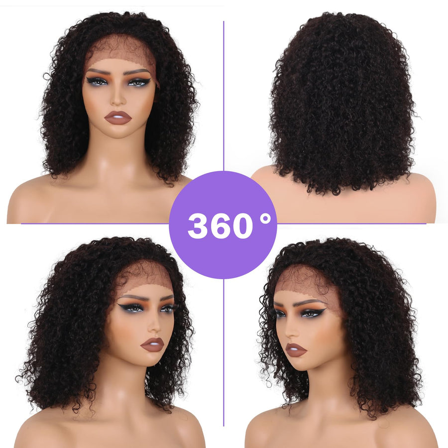 ManeMajesty 14 Inch Kinky Curly Lace Front Glueless Human Hair Wig - FT-2131-NA - B0F1MQK9J5
