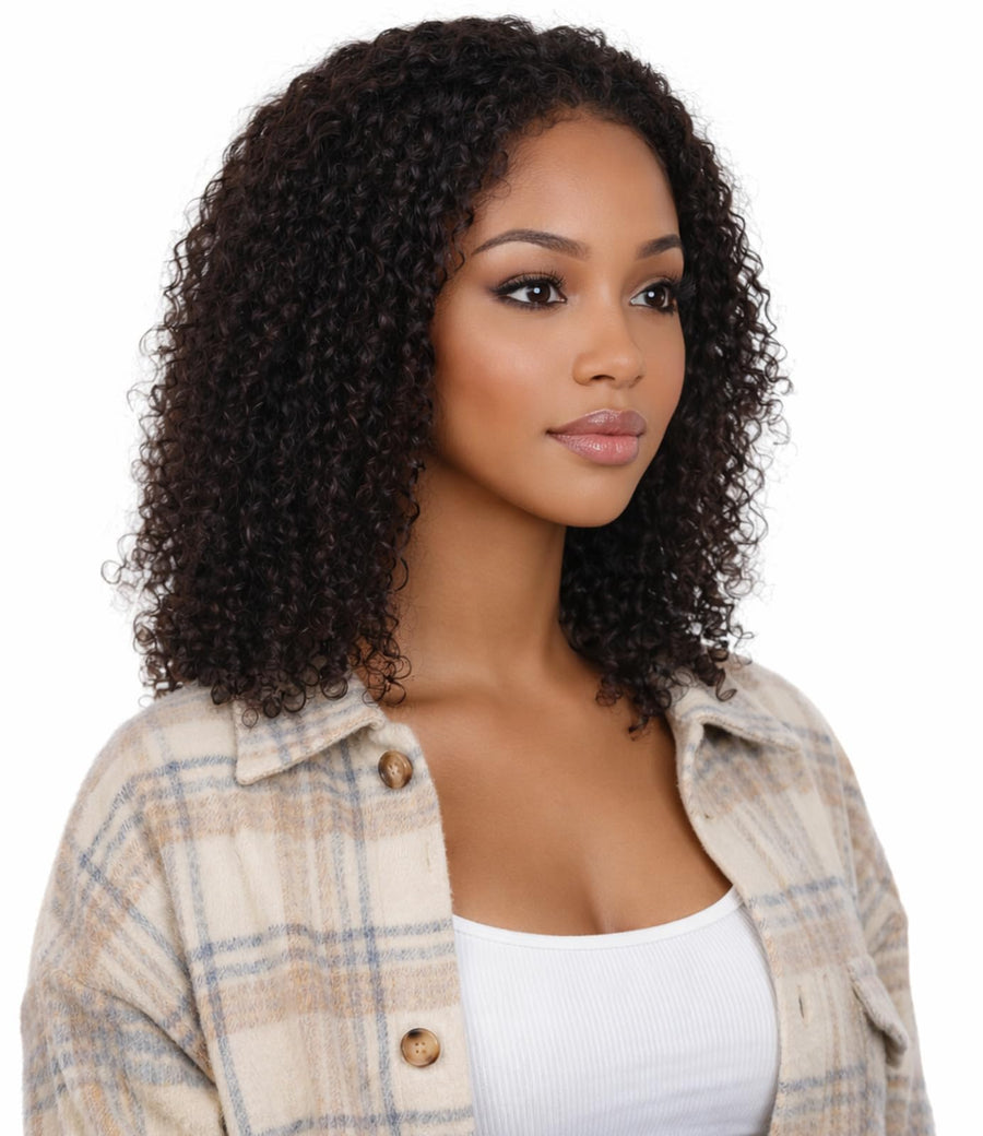 ManeMajesty 14 Inch Kinky Curly Lace Front Glueless Human Hair Wig - FT-2131-NB - B0F1MR9RDR