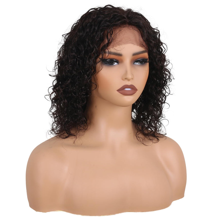 ManeMajesty 14 Inch Jerry Curly Lace Front Glueless Human Hair Wig - FT-1614M-NA - B0F1MRRWC6