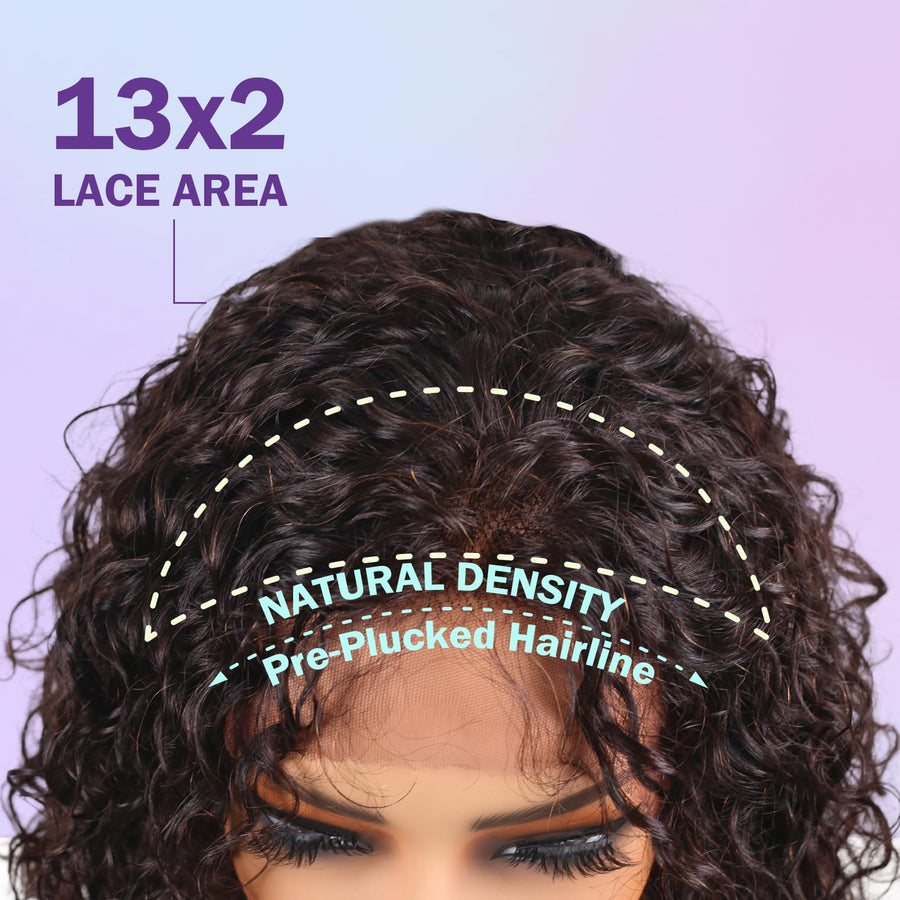 ManeMajesty 14 Inch Jerry Curly Lace Front Glueless Human Hair Wig - FT-1614M-NA - B0F1MRRWC6