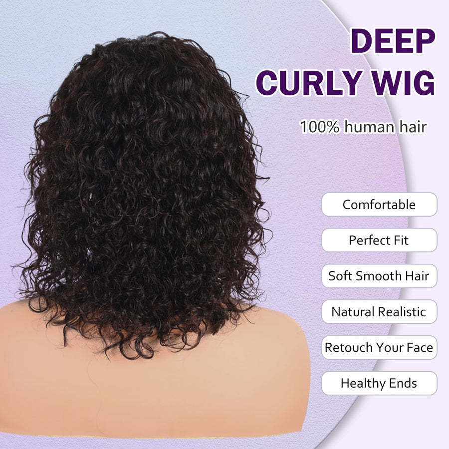 ManeMajesty 14 Inch Jerry Curly Lace Front Glueless Human Hair Wig - FT-1614M-NA - B0F1MRRWC6