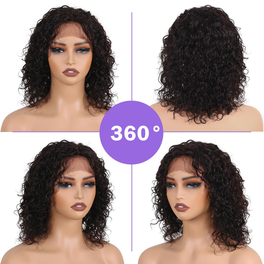 ManeMajesty 14 Inch Jerry Curly Lace Front Glueless Human Hair Wig - FT-1614M-NA - B0F1MRRWC6
