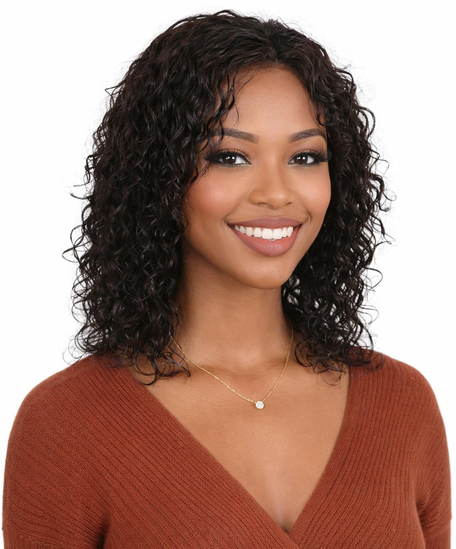 ManeMajesty 14 Inch Jerry Curly Lace Front Glueless Human Hair Wig - FT-1614M-NB - B0F1MRVGZY