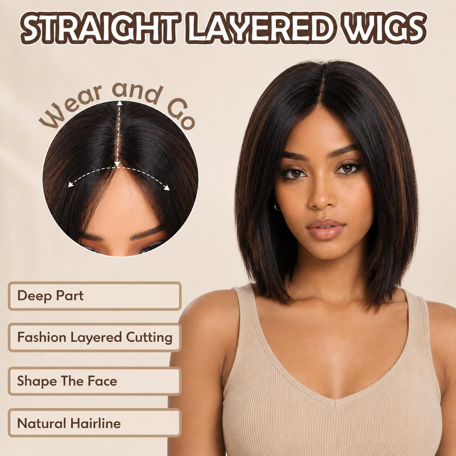 ManeMajesty Straight Lace Front Glueless Wear and Go Human Hair Wig - FT-2210-FS1B/30 - B0F28G775X