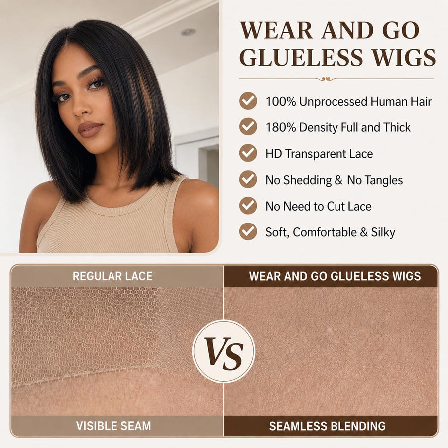 ManeMajesty Straight Lace Front Glueless Wear and Go Human Hair Wig - FT-2210-FS1B/30 - B0F28G775X