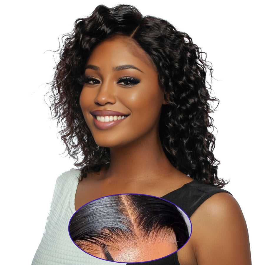 ManeMajesty Deep Wave Lace Front Glueless Human Hair Wig - FT-2590-Natural BK - B0F28GX7KY