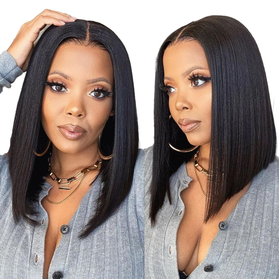ManeMajesty 12 Inch Straight Lace Front Human Hair Wig - FT-1794-N - B0F28H8RF6