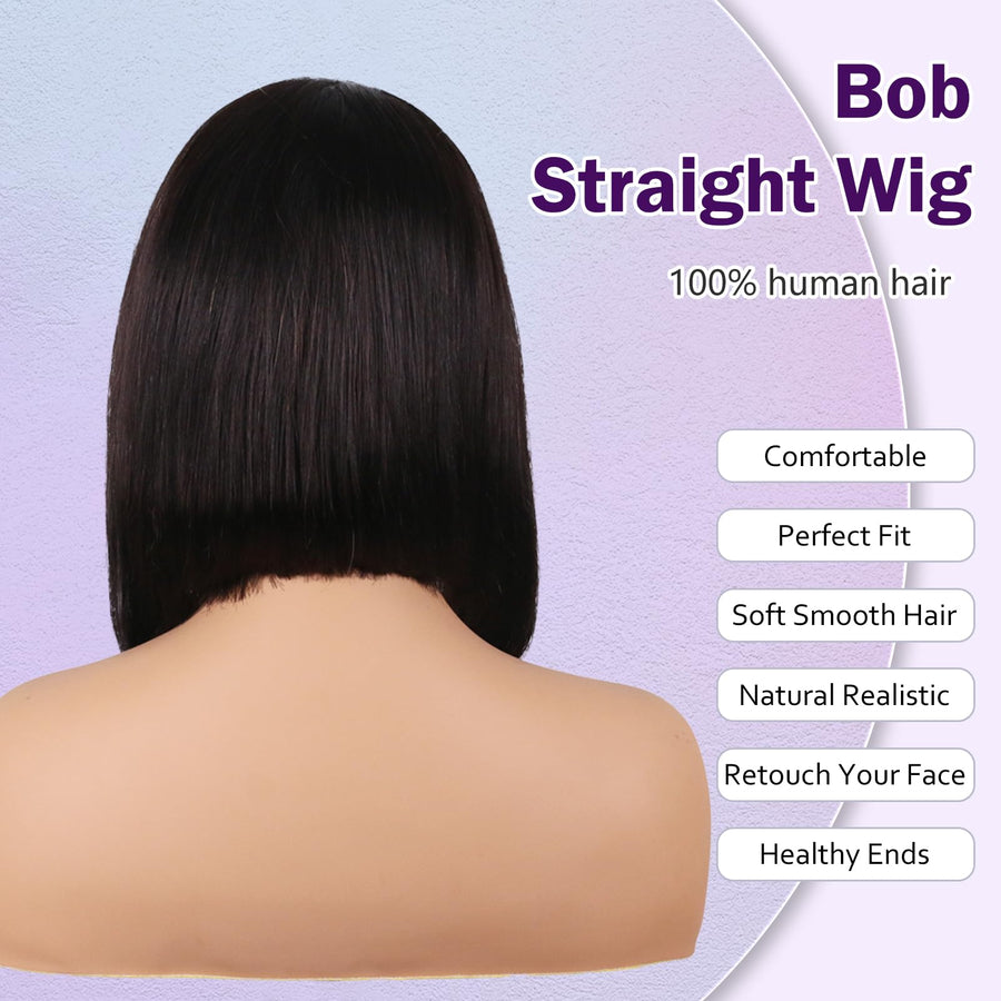 ManeMajesty 12 Inch Straight Lace Front Human Hair Wig - FT-1794-N - B0F28H8RF6
