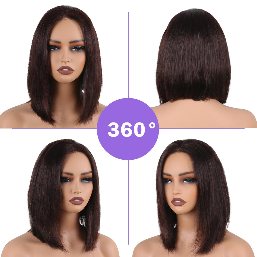 ManeMajesty 12 Inch Straight Lace Front Human Hair Wig - FT-1794-N - B0F28H8RF6