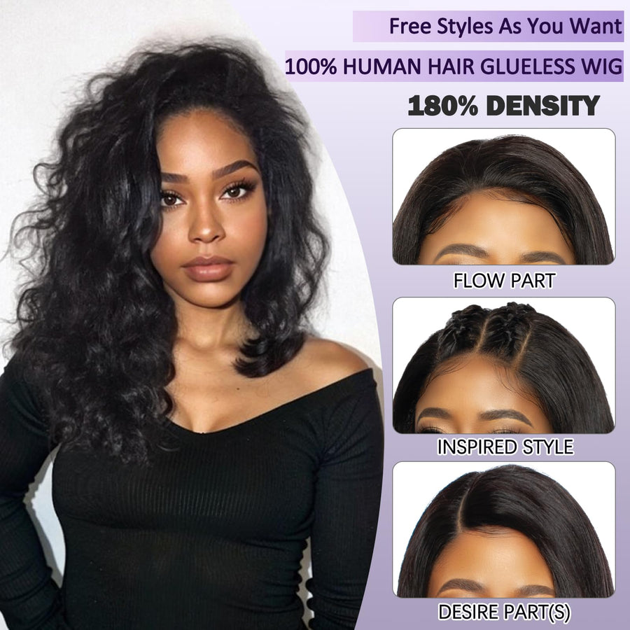 ManeMajesty Body Wave Lace Front Glueless Human Hair Wig - FT-2592-Natural BK - B0F28HKJGR