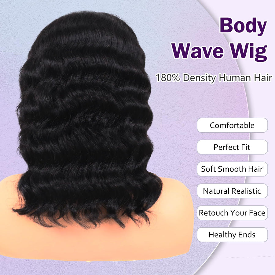 ManeMajesty Body Wave Lace Front Glueless Human Hair Wig - FT-2592-Natural BK - B0F28HKJGR
