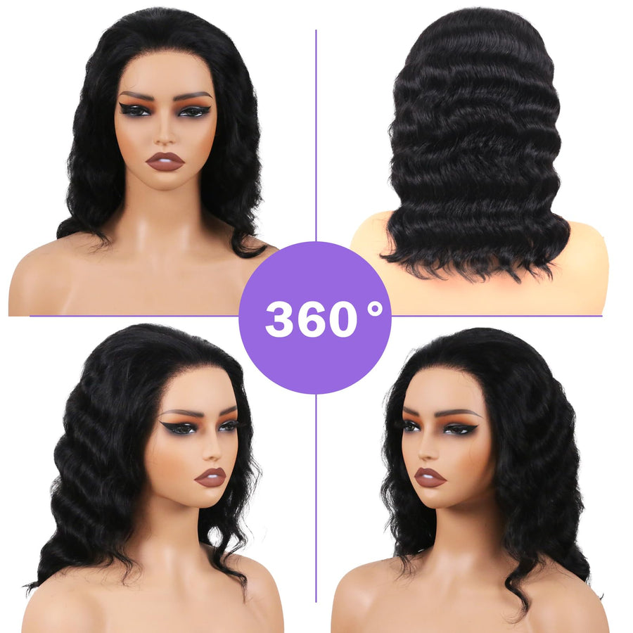 ManeMajesty Body Wave Lace Front Glueless Human Hair Wig - FT-2592-Natural BK - B0F28HKJGR