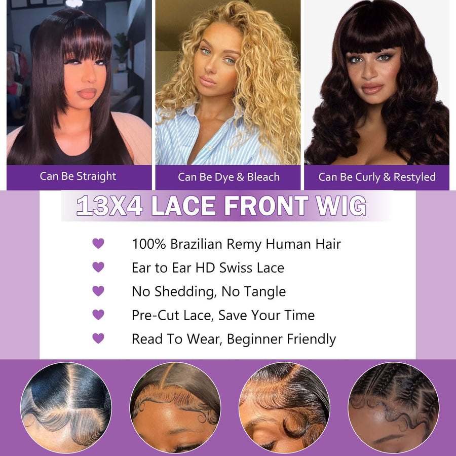 ManeMajesty 18 Inch Curly 13x4 Lace Front Glueless Wear and Go Human Hair Wig - FT-1863-N - B0F28HMC4N
