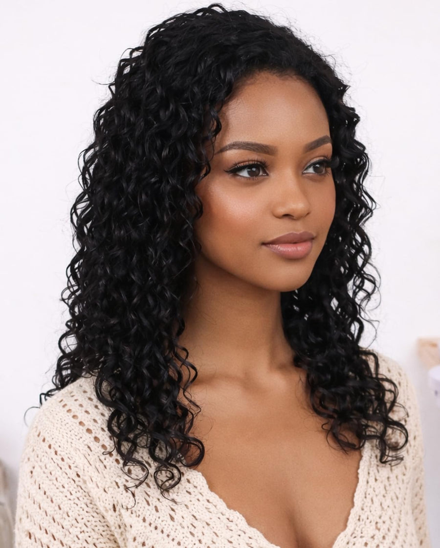 ManeMajesty Deep Wave Lace Front Glueless Human Hair Wig - FT-2590C-Natural BK - B0F28J7MXD