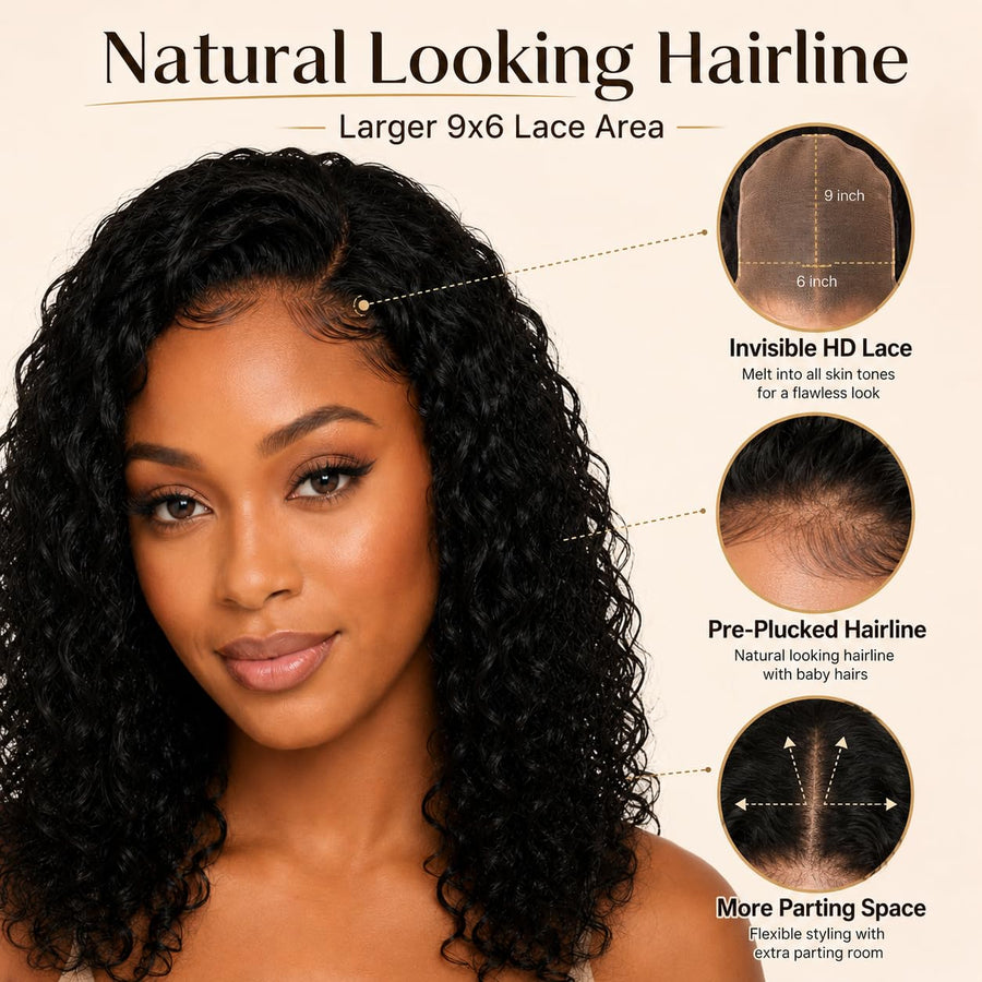 ManeMajesty Deep Wave Lace Front Glueless Human Hair Wig - FT-2590C-Natural BK - B0F28J7MXD