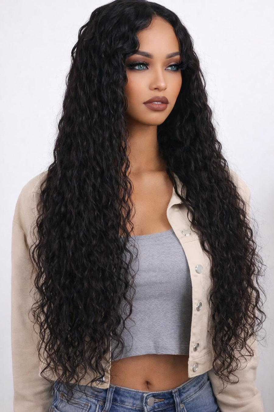 ManeMajesty Deep Wave Human Hair Wig - FT-2222J-1B - B0F4D73XTV