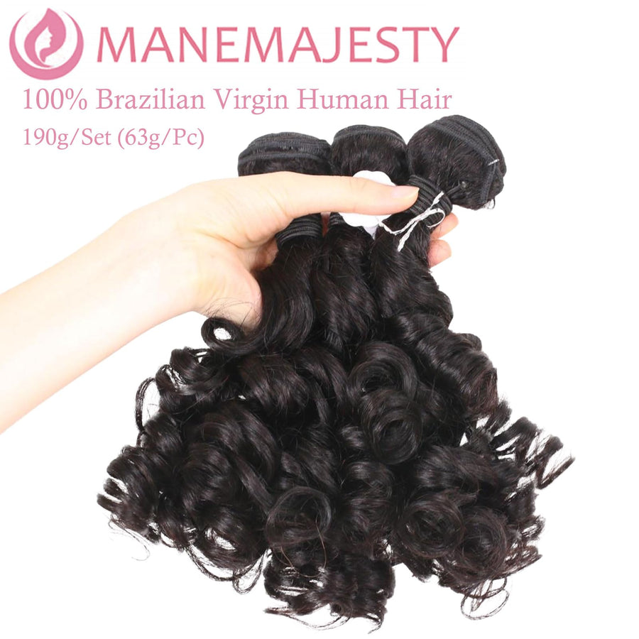 ManeMajesty Curly Brazilian Human Hair Bundles - 1C-18"*3+C - B0F7LP53R5