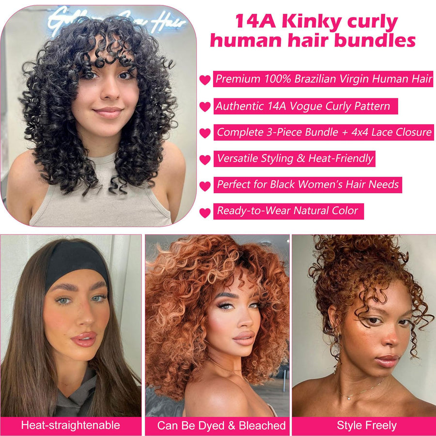 ManeMajesty Curly Brazilian Human Hair Bundles - 1C-18"*3+C - B0F7LP53R5