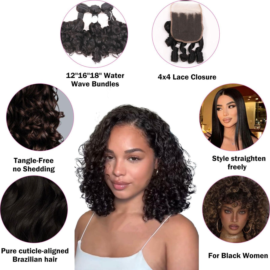 ManeMajesty Curly Brazilian Human Hair Bundles - 1C-12"*3+C - B0F7LPWN69