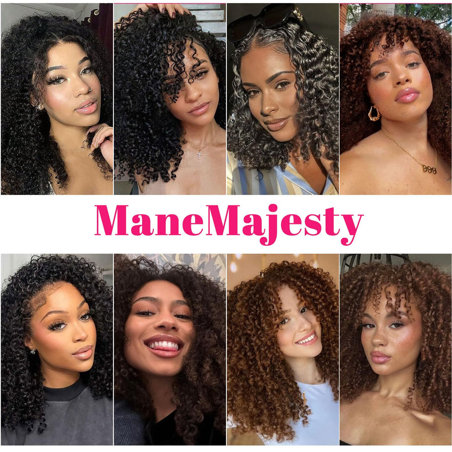 ManeMajesty Kinky Curly Brazilian Human Hair Bundles - KC-12"*3+C - B0F7LPX99W