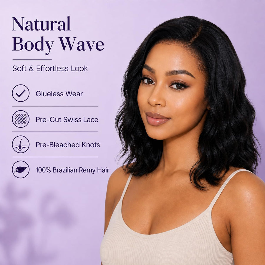 ManeMajesty 16 Inch Body Wave Lace Front Glueless Human Hair Wig - FT-2690 - B0F9TC62BJ