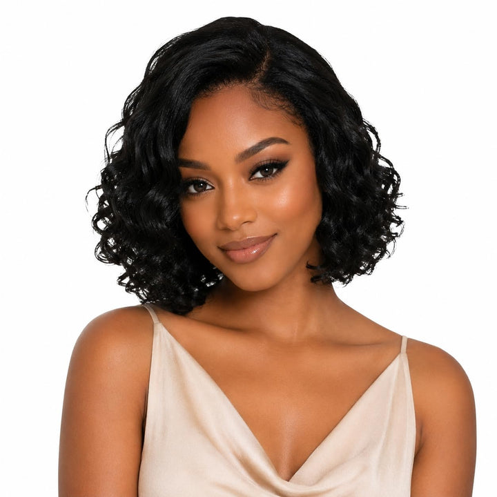 ManeMajesty 12 Inch Curly Wave Lace Front Glueless Human Hair Wig