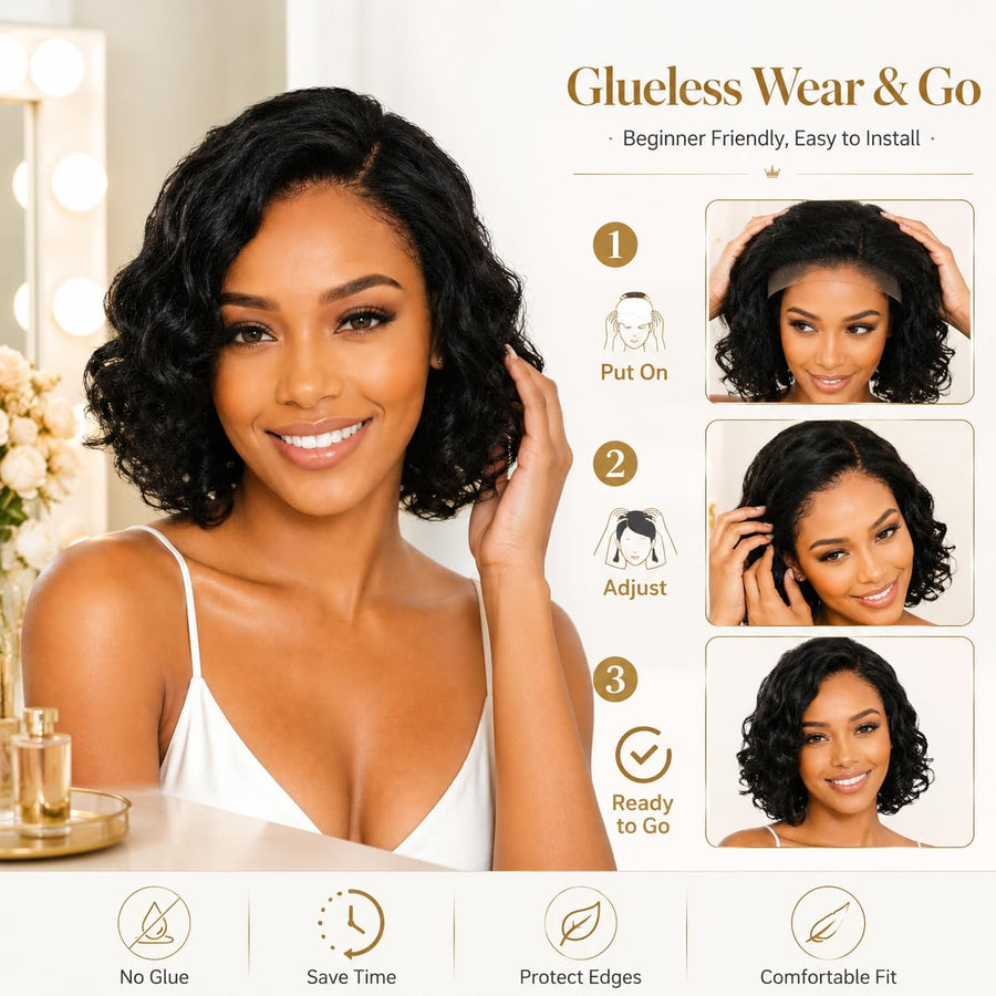 ManeMajesty 12 Inch Curly Wave Lace Front Glueless Human Hair Wig - FT-2692 - B0F9TDD5V3