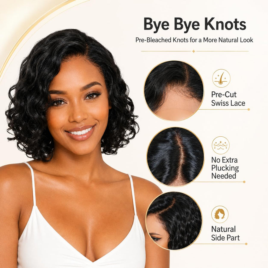 ManeMajesty 12 Inch Curly Wave Lace Front Glueless Human Hair Wig - FT-2692 - B0F9TDD5V3