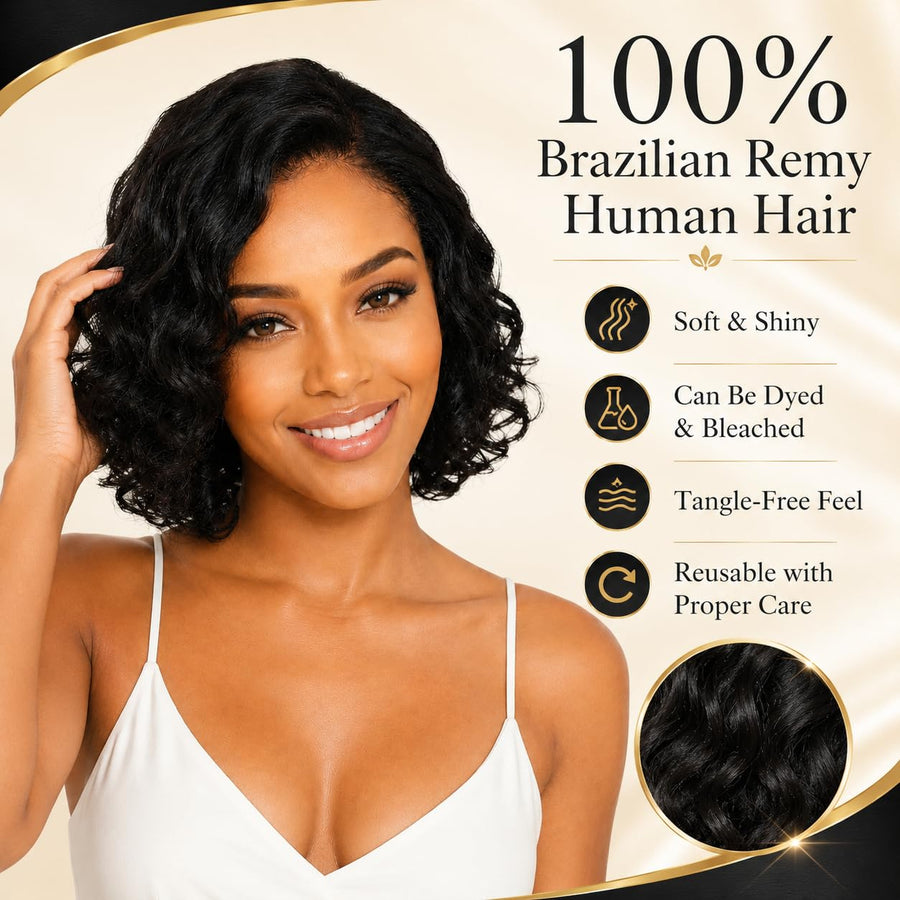 ManeMajesty 12 Inch Curly Wave Lace Front Glueless Human Hair Wig - FT-2692 - B0F9TDD5V3