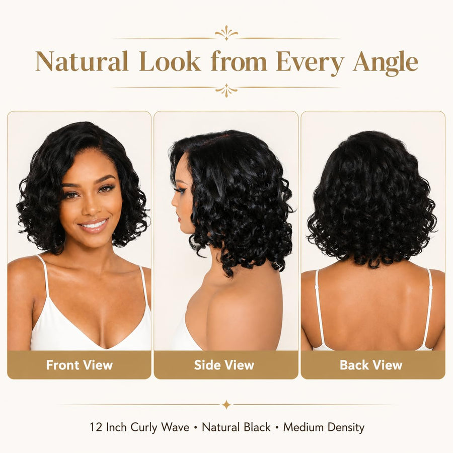 ManeMajesty 12 Inch Curly Wave Lace Front Glueless Human Hair Wig - FT-2692 - B0F9TDD5V3