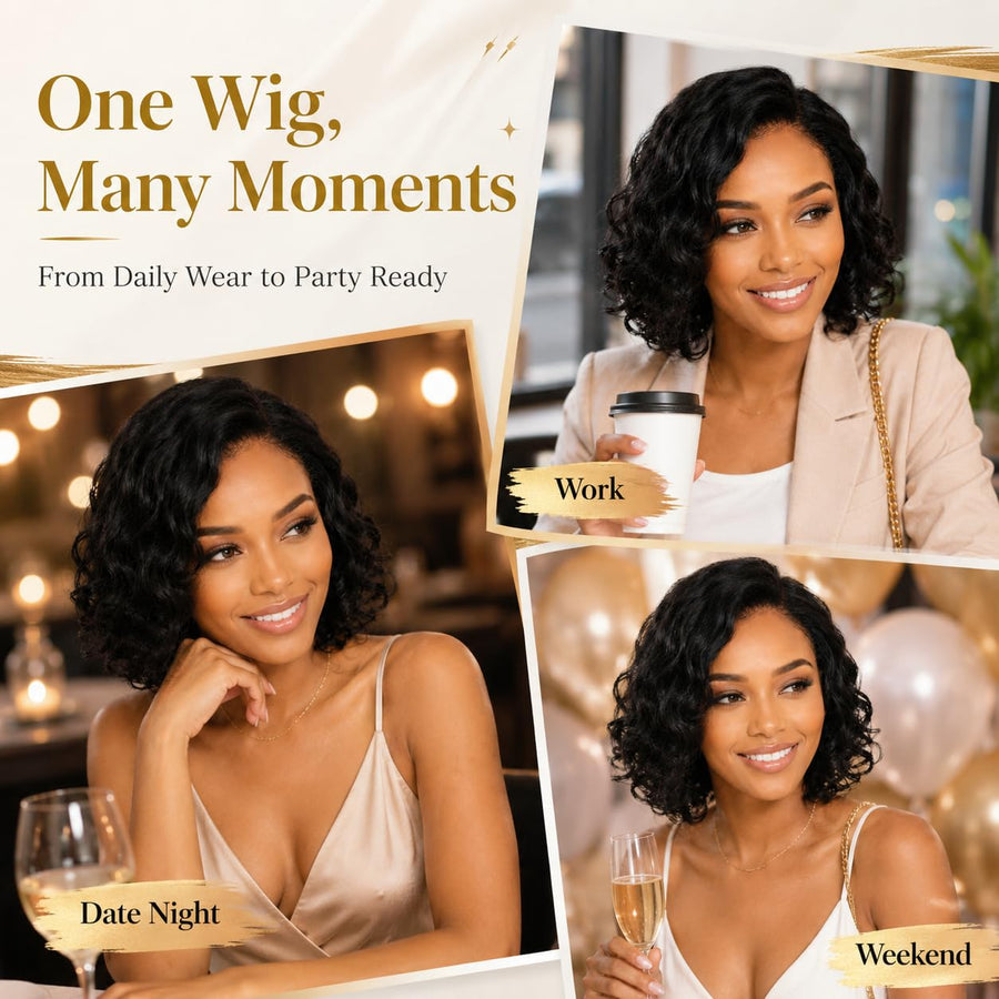 ManeMajesty 12 Inch Curly Wave Lace Front Glueless Human Hair Wig - FT-2692 - B0F9TDD5V3