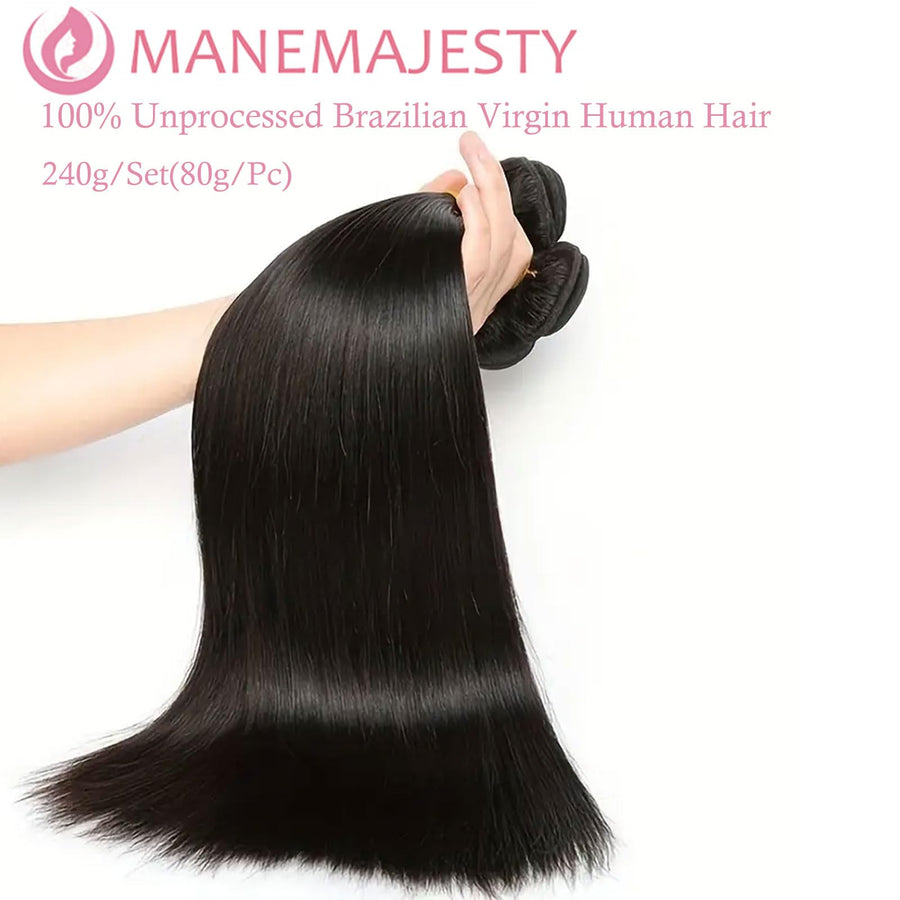 ManeMajesty Straight Brazilian Human Hair Bundles - Glossy-STRAIGHT-22 - B0F9W3Y8GR