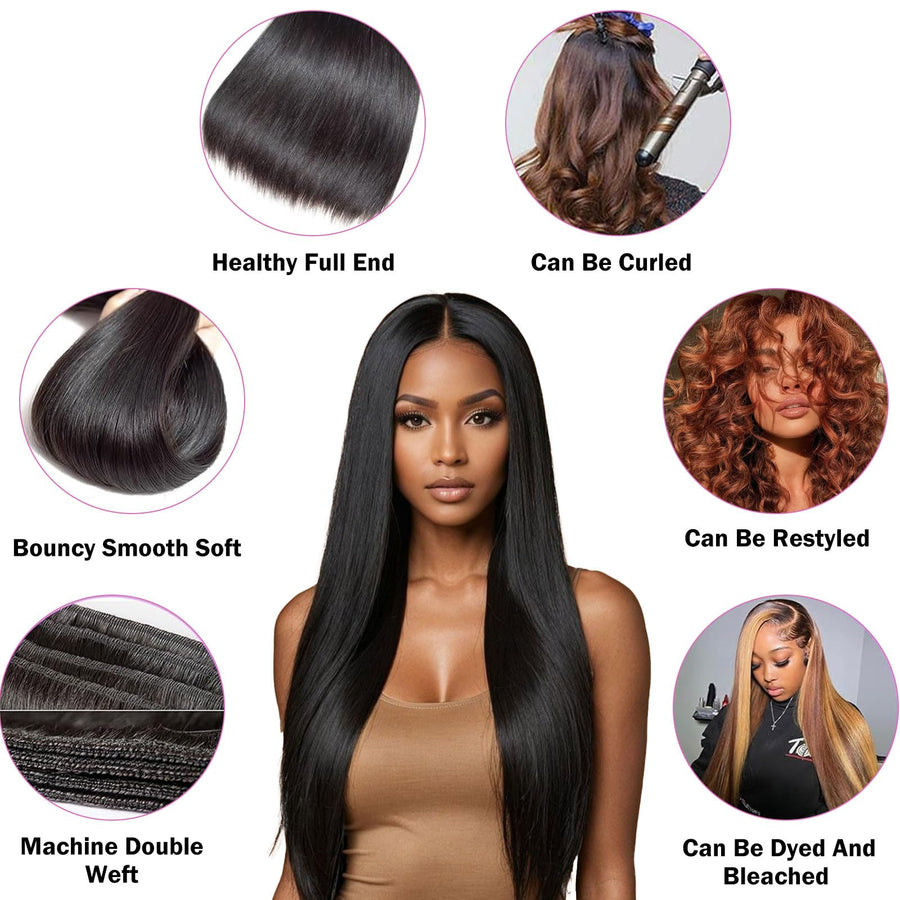 ManeMajesty Straight Brazilian Human Hair Bundles - Glossy-STRAIGHT-22 - B0F9W3Y8GR